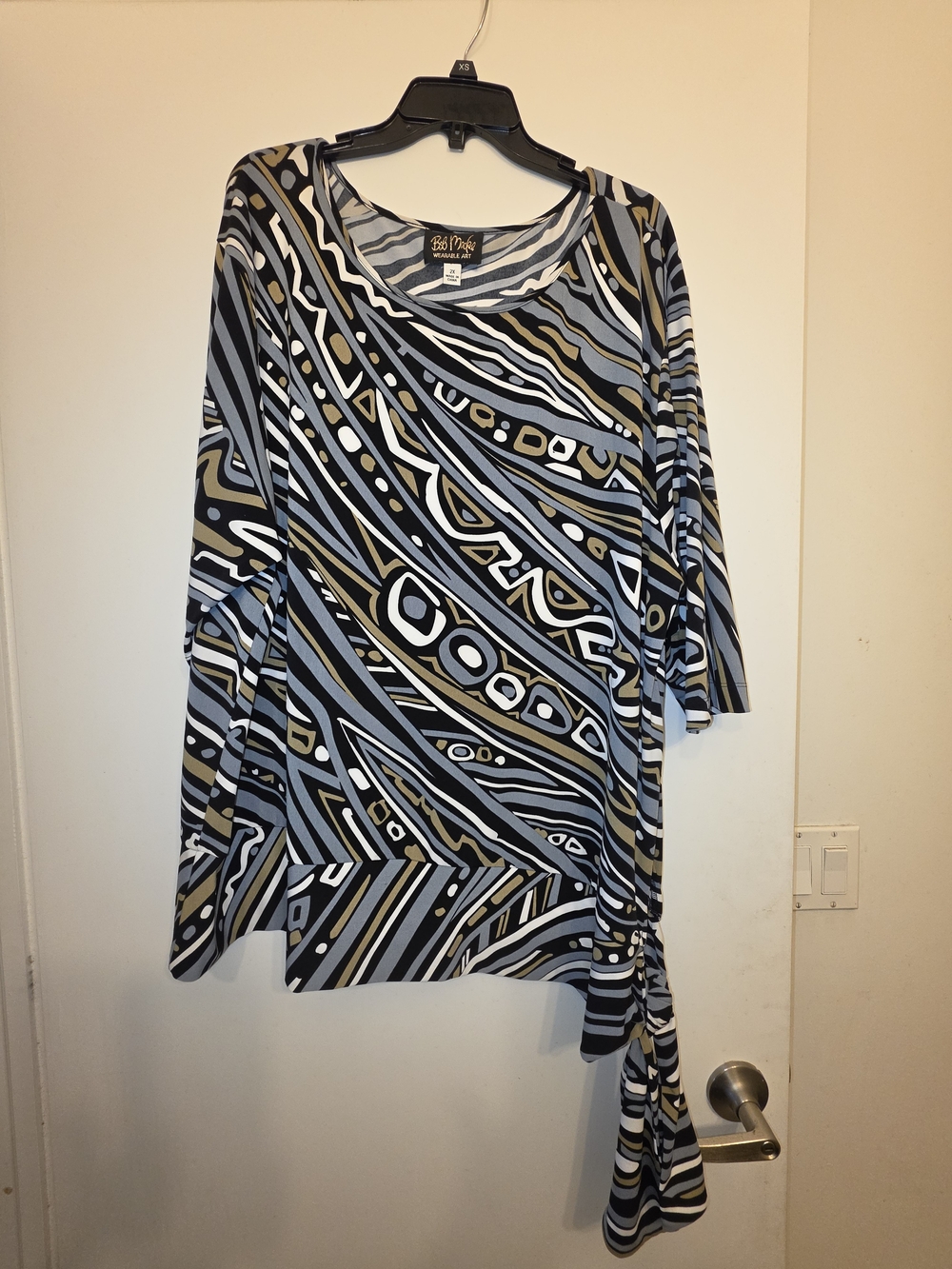 Bob Mackie Gray, Black & Olive Abstract Tie-Hem Tunic